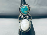 Glorious Vintage Native American Navajo Royston Turquoise Mop Sterling Silver Ring-Nativo Arts