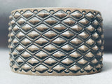 Diamond Precision Hand Stamped Vintage Native American Navajo Sterling Silver Bracelet