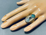 Illustrious Vintage Native American Navajo Turquoise Chip Inlay Sterling Silver Huge Ring-Nativo Arts
