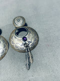 Fabulous Vintage Native American Navajo Amethyst Sterling Silver Dangle Earrings-Nativo Arts