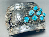 Colossal Vintage Native American Navajo Leaf Turquoise Sterling Silver Bracelet Cuff-Nativo Arts