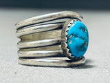 Beautiful Vintage Native American Navajo Morenci Turquoise Sterling Silver 5 Rail Ring-Nativo Arts