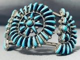Signed Vintage Native American Zuni Turquoise Sterling Silver Wagonwheel Bracelet-Nativo Arts