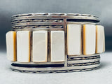 116 Grams 6.5 Inch Wrist Vintage Native American Navajo Pearl Inlay Sterling Silver Bracelet-Nativo Arts