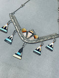 One Of The Most Beautiful Vintage Native American Zuni Dangle Turquoise Sterling Silver Necklace-Nativo Arts