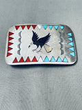 Marvelous Vintage Native American Navajo Sleeping Beauty Turquoise Sterling Silver Buckle-Nativo Arts
