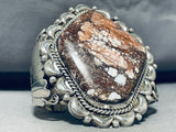 Joe Tso (d) Vintage Native American Navajo White Water Agate Sterling Silver Bracelet Cuff-Nativo Arts