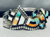 Early Vintage Native American Zuni Turquoise Inlay Sterling Silver Bracelet Cuff-Nativo Arts