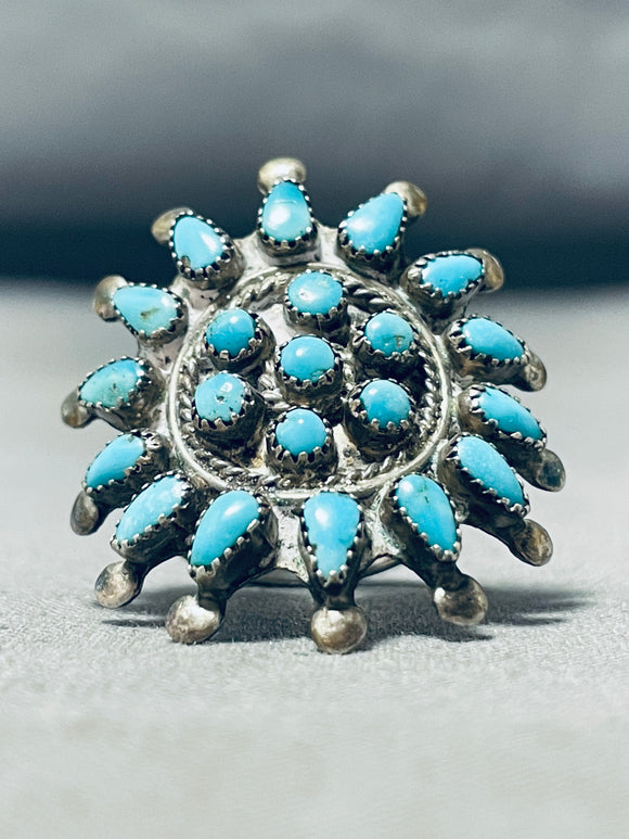 Rare Vintage Native American Zuni Blue Gem Cluster Sterling Silver Ring-Nativo Arts
