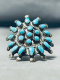 Rare Vintage Native American Zuni Blue Gem Cluster Sterling Silver Ring-Nativo Arts
