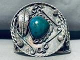 Huge Vintage Native American Navajo Chrysocholla Sterling Silver Leaf Bracelet-Nativo Arts