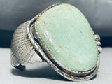 Rare Light Green Vintage Native American Navajo Turquoise Sterling Silver Bracelet-Nativo Arts