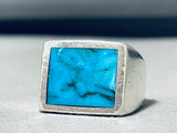 Classic Vintage Native American Navajo Blue Diamond Turquoise Sterling Silver Ring-Nativo Arts