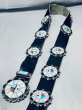 Tom Henry Vintage Native American Navajo Turquoise Inlay Sterling Silver Concho Belt
