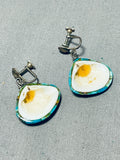 Native American Interesting Vintage Santo Domingo Turquoise Inlay Sterling Silver Shell Earrings-Nativo Arts