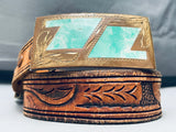 Rare Vintage Southwest Sterling Silver Turquoise Inlay Belt Buckle-Nativo Arts