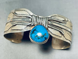 Dropdead Fab Feather Vintage Native American Navajo Turquoise Sterling Silver Bracelet-Nativo Arts