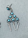 Fab Vintage Navajo Turquoise Dot Chandelier Sterling Silver Earrings-Nativo Arts