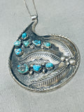 Scotty Platero Vintage Native American Navajo Signed 9 Turquoise Silver Leaves Necklace-Nativo Arts