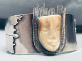 Detailed Vintage Southwest Face Sterling Silver Bracelet Cuff-Nativo Arts