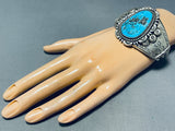 Leo Nez 71 Grams Vintage Native American Navajo Turquoise Sterling Silver Bracelet Cuff-Nativo Arts