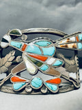 One Of The Best Ever Vintage Native American Zuni Roandrunner Inlay Sterling Silver Bracelet-Nativo Arts