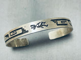Kokopelli Dancer Vintage Navajo Sterling Silver Geomtric Bracelet-Nativo Arts