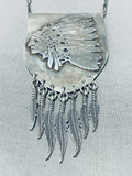 Huge Chief Vintage Native American Navajo Sterling Silver Feather Necklace Wow!!-Nativo Arts
