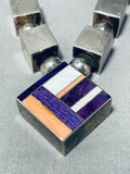 Important Vintage Native American Navajo Ray Tracey Sterling Silver Inlay Necklace-Nativo Arts