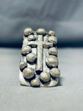 Glorious Native American Navajo Signed Sterling Silver Cross Gigantic Ring-Nativo Arts