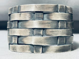 Fantastic Native American Navajo Sterling Silver Basket Weave Massive Bracelet-Nativo Arts