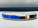 6.5 Inch Wrist Vintage Native American Navajo Turquoise Lapis Inlay Sterling Silver Bracelet-Nativo Arts