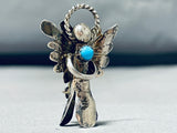 Celestial Vintage Native American Navajo Sleeping Beauty Turquoise Silver Squash Angel Pin-Nativo Arts