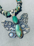 Signed Native American Navajo Royston Turquoise Sterling Silver Butterfly Necklace-Nativo Arts