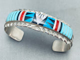 One Of The Best 6' Wrist Vintage Native American Navajo Turquoise Inlay Sterling Silver Bracelet-Nativo Arts