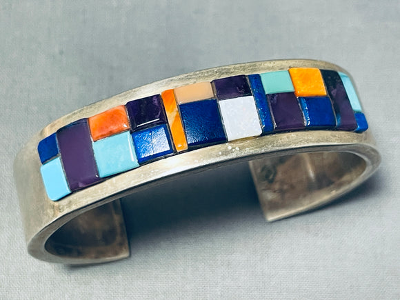 7 Inch Wrist Vintage Native American Navajo Lapis & Turquoise Sterling Silver Signed Bracelet-Nativo Arts