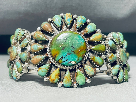 Superior Vintage Native American Navajo Green Turquoise Sterling Silver Bracelet-Nativo Arts