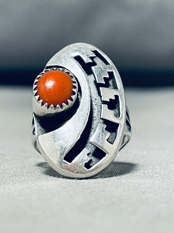 Authentic Vintage Native American Navajo Coral Sterling Silver Ring-Nativo Arts