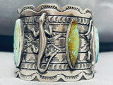 Dazzling Native American Navajo 3 Royston Turquoise 2 Sterling Silver Gekkos Huge Bracelet-Nativo Arts