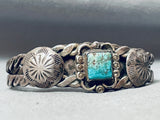 Late 1800's Early 1900's Vintage Native American Navajo Turquoise Sterling Silver Bracelet