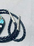 Very Intrciate Vintage Native American Navajo Turquoise Mosaic Inlay Sterling Silver Bolo Tie-Nativo Arts