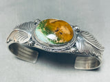 Striking Signed Native American Navajo Royston Turquoise Sterling Silver Leaves Bracelet-Nativo Arts