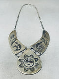 Rare Vintage Native American Hopi Sterling Silver Chiseled Overlay Sunface Necklace-Nativo Arts