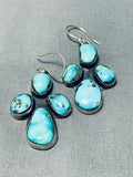 Chunky Vintage Native American Navajo Carico Lake Turquoise Cross Sterling Silver Earrings-Nativo Arts