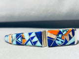 6.5 Inch Wrist One Of Best Inlay Vintage Native American Navajo Sterling Silver Bracelet-Nativo Arts