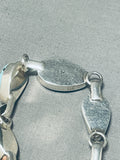 Brilliant Native American Navajo Signed Kingman Turquoise Sterling Silver Link Braclet-Nativo Arts