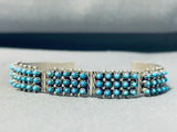 Superior Vintage Signed Native American Zuni Blue Gem Turquoise Sterling Silver Bracelet-Nativo Arts