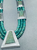 Important Tony Aguilar Sr Santo Domingo Green Turquoise Sterling Silver Necklace-Nativo Arts