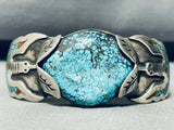 Fantastic!! Vintage Native American Navajo Turquoise Bird Inlay Sterling Silver Bracelet Old-Nativo Arts