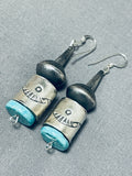 Hand Tooled Tubule Native American Navajo Sterling Silver Turquoise Earrings-Nativo Arts